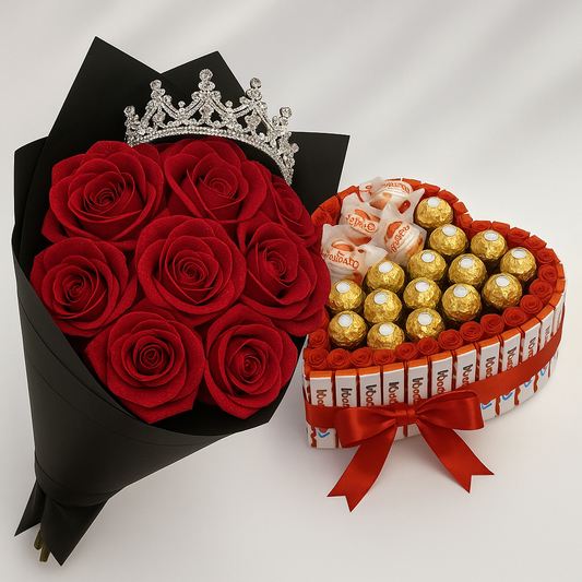 20 roses + Box Chocolat XL + Livraison express